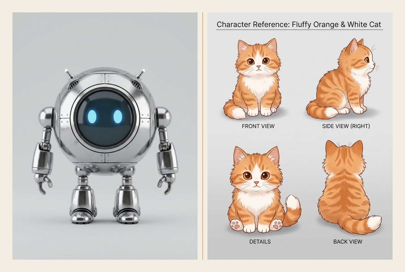 Character references as input: the robot and the cat