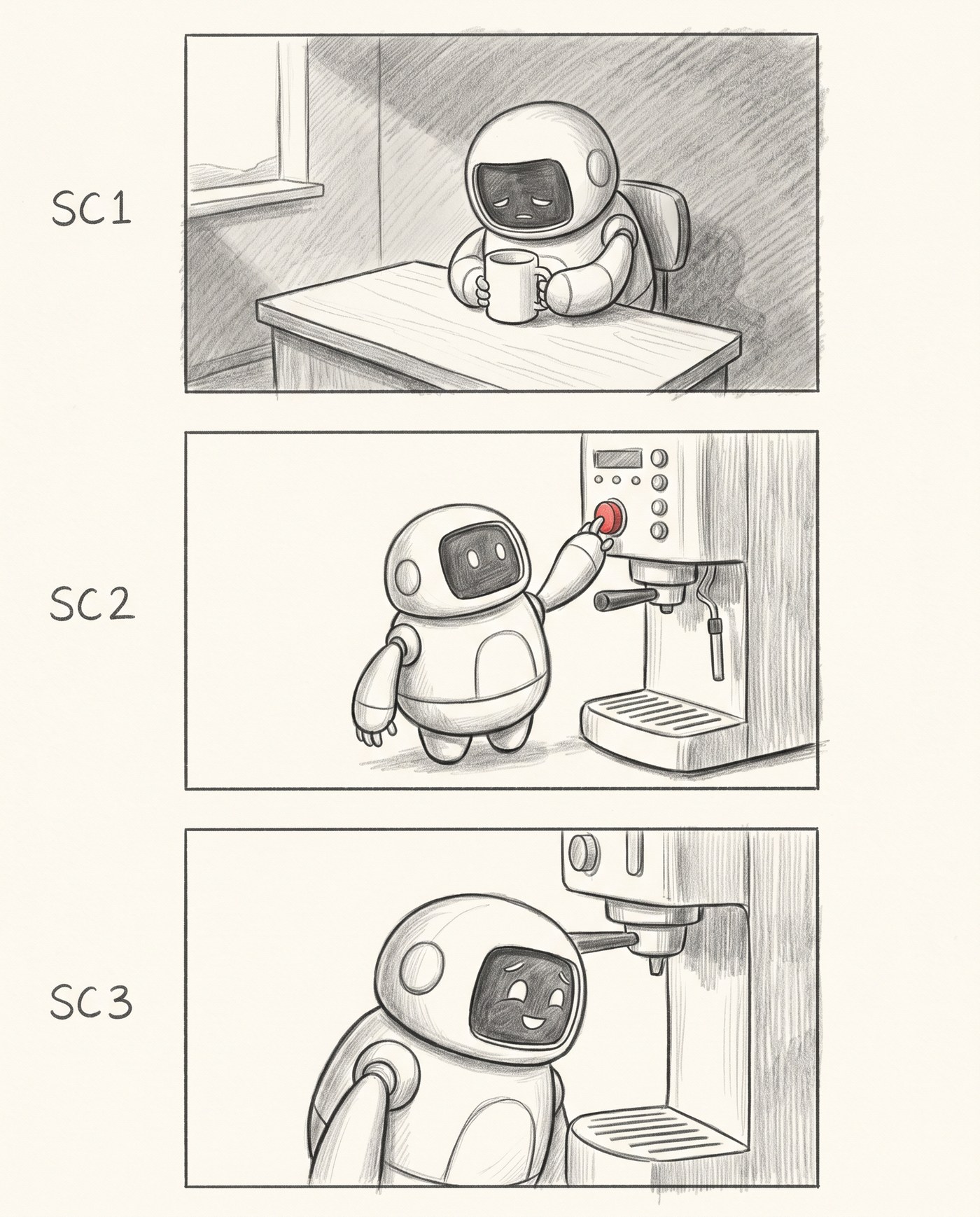Stage 1: one key frame per scene — there's a character, but no motion